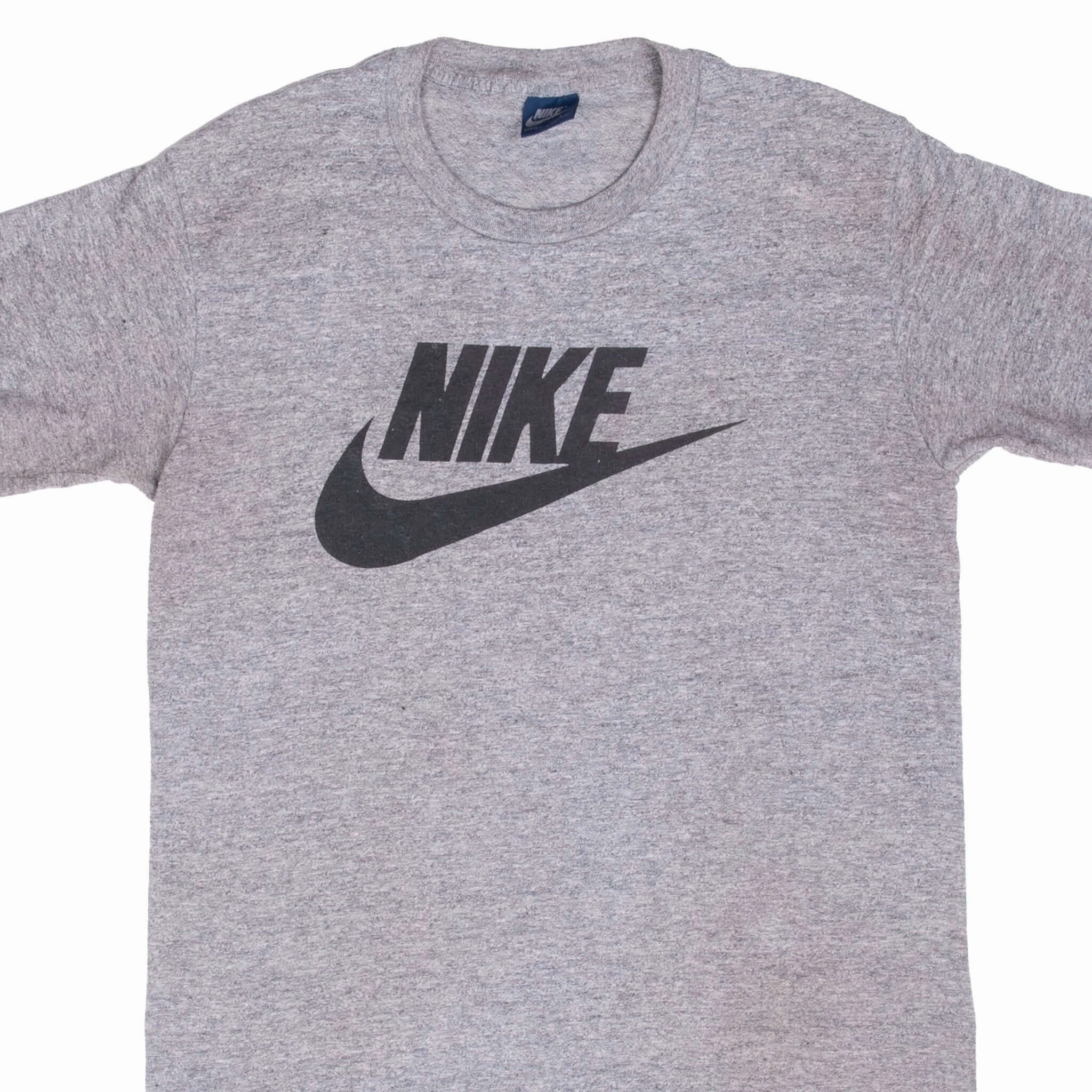 VINTAGE NIKE SWOOSH GREY TEE SHIRT 1980S MEDIUM MADE IN USA