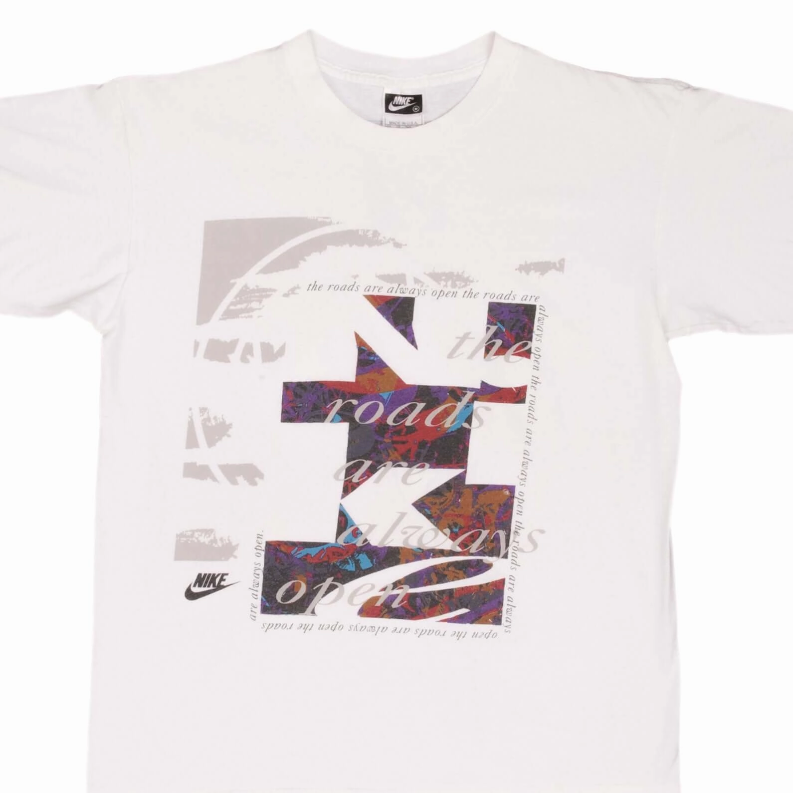 VINTAGE NIKE THE ROADS ARE ALWAYS OPEN TEE SHIRT 1990S SIZE MEDIUM MADE IN USA