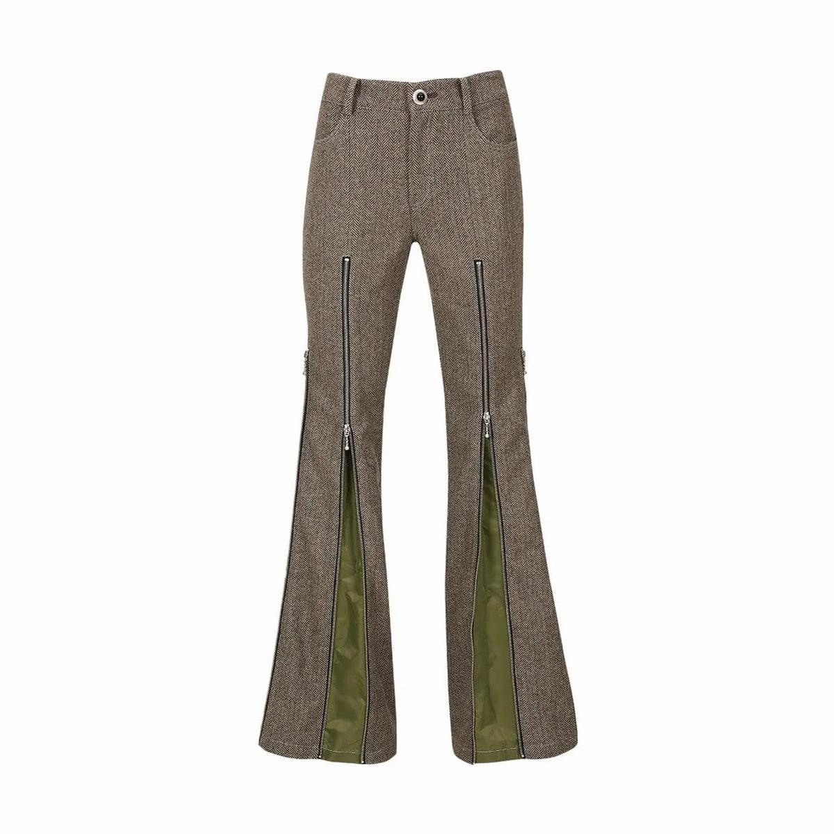 Wmns Aika Herringbone Zip-Up Bell Pants 'Grey'