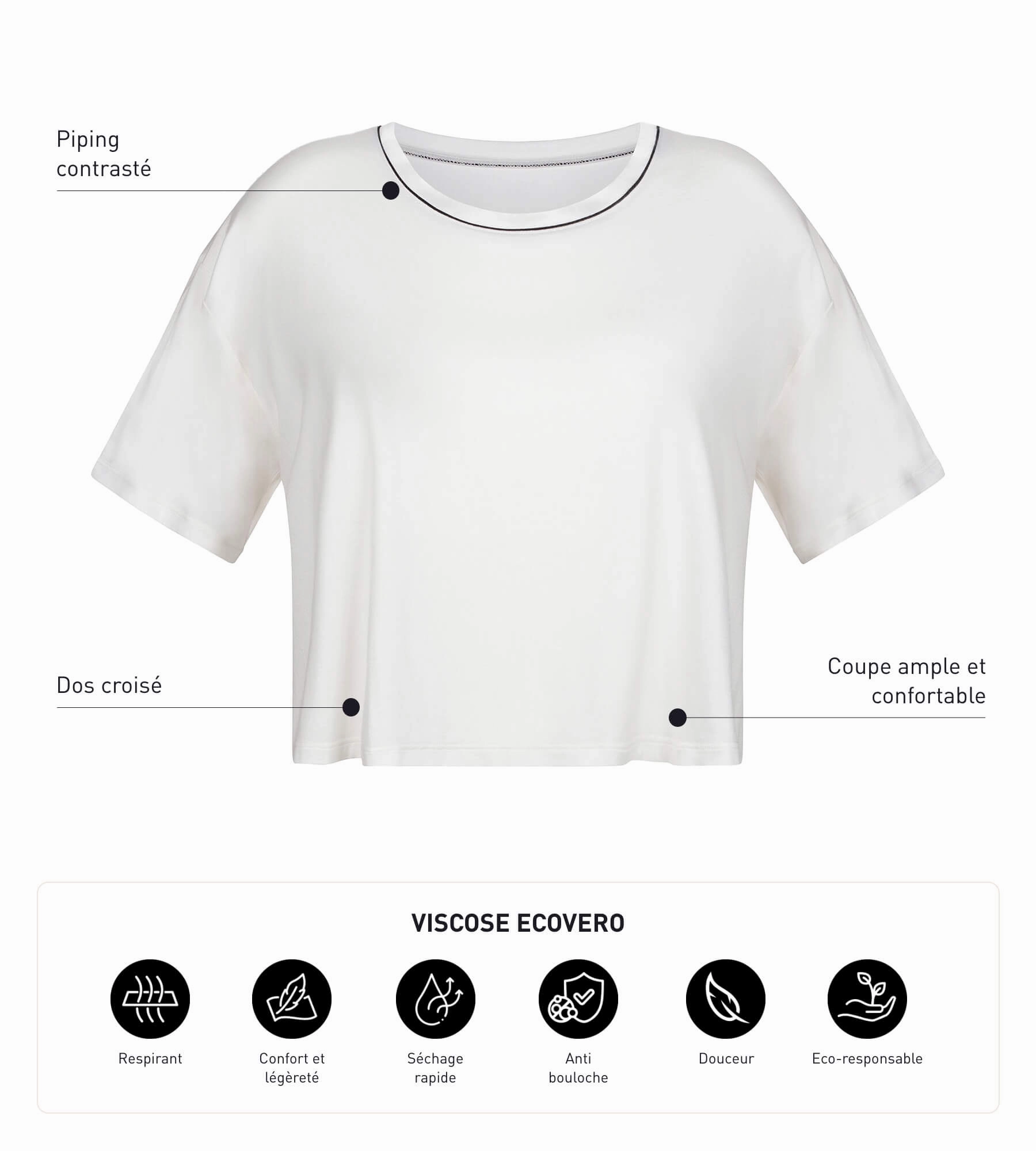 Women's sport t-shirt with open back in unbleached viscose Dim Move