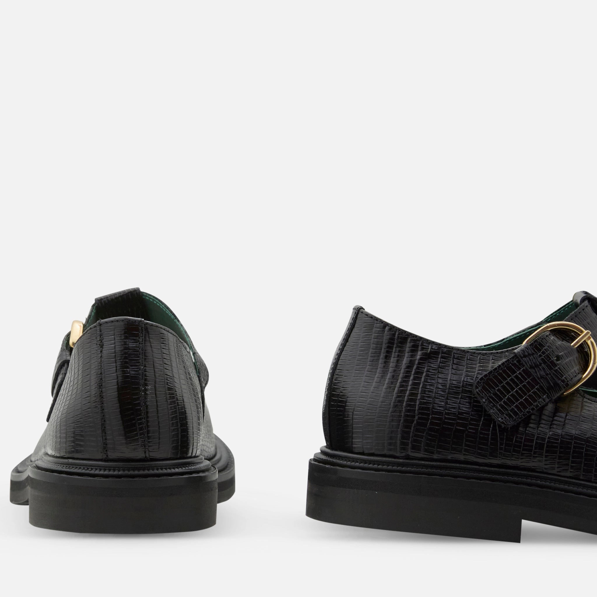 Women's Vinnee T-Strap Derby Black Lizard Pattern