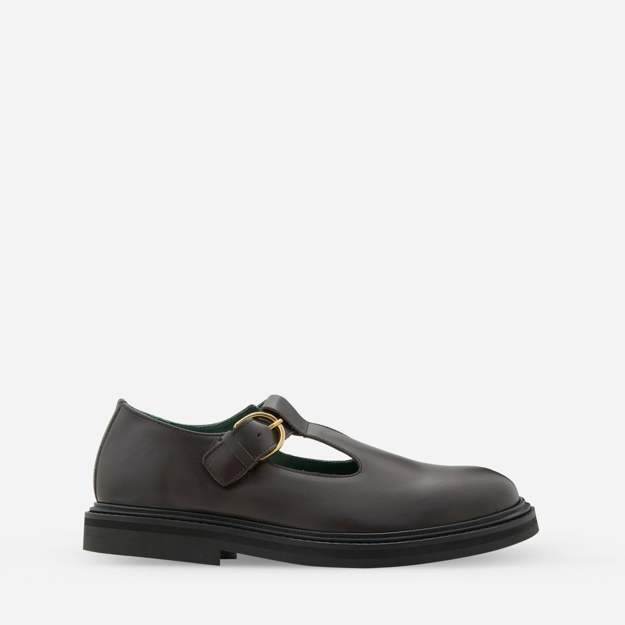 Women's Vinnee T-Strap Derby Dark Brown Leather