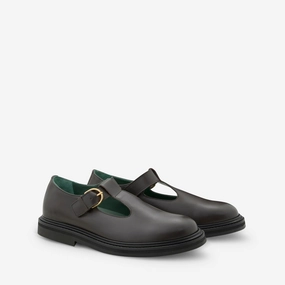 Women's Vinnee T-Strap Derby Dark Brown Leather